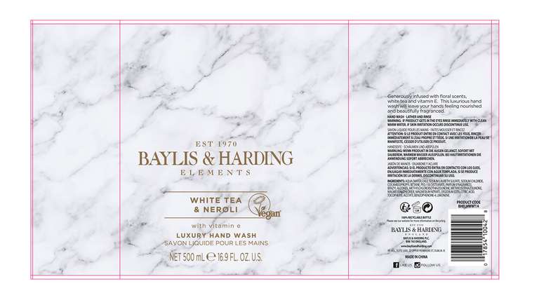 Baylis & Harding Elements White Tea & Neroli - 500ml x 3 (possible £3.89 W/Voucher 15% +15% S&S)
