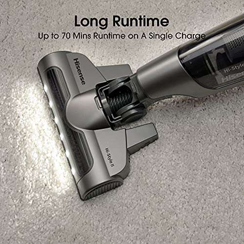 Hisense HVC5262AUK Cordless Vacuum with removable battery, 0.5 Litre capacity, and up to 70mins run time - Grey Silver