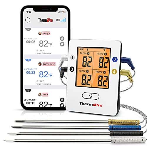 BBQ Thermometer, ThermoPro TP25 Bluetooth 150m, 4 Temperature Probes Smart Wireless Ambient & IT Temps £33.99 F/B ThermoPro UK Del by Amazon