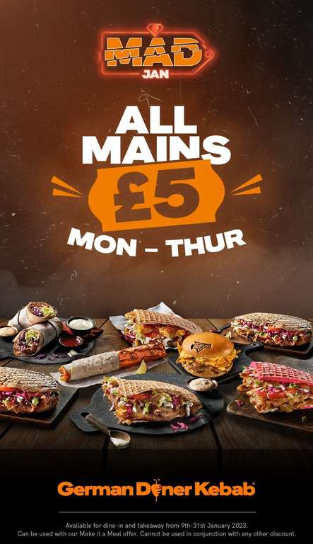 £5 all mains Mon-Thurs - Dine in or Takeaway @ German Doner Kebab