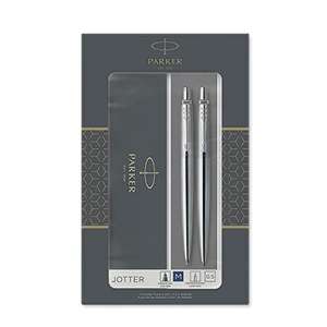 Parker Jotter Duo Gift Set with Ballpoint Pen & Mechanical Pencil | Stainless Steel with Chrome Trim | Blue Ink Refill - £14.59 @ Amazon