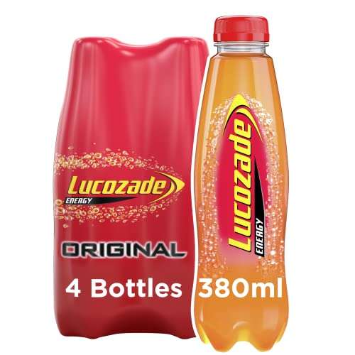 Lucozade Energy Drink, Original Flavour, Fizzy, 4 Pack, 380ml Bottles (discount applied at checkout)