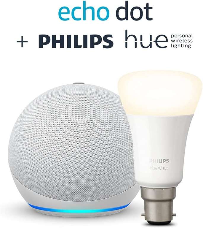Echo Dot (Charcoal/White/Blue) (4th Gen) + Philips Hue B22 Smart White Bulb - £27.99 Delivered @ Amazon