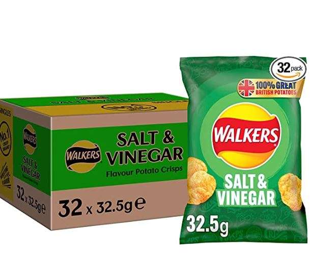 Walkers Salt and Vinegar Crisps, 32.5g (Case of 32)
