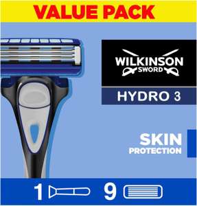 WILKINSON SWORD - Hydro 3 Skin Protection For Men | Regular | Razor Handle + 9 Blade Refills (£11.87/£10.61 Subscribe & Save)