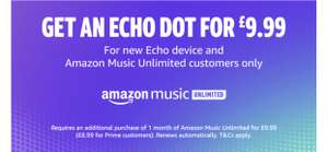 Echo Dot 4 Gen for £9.99 with Amazon Music Unlimited Subscription - £18.98 total (Selected accounts only) @ Amazon