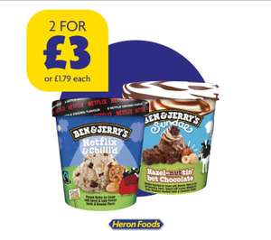 2 for £3 Ben & Jerry's Vegan Netflix & Chilll'd Ice Cream 465ml + Ben & Jerry's Hazel-nuttin' But Chocolate Sundae 427ml (£1.79ea)