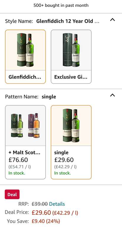 Glenfiddich 12 Year Old Single Malt Scotch Whisky, 70cl