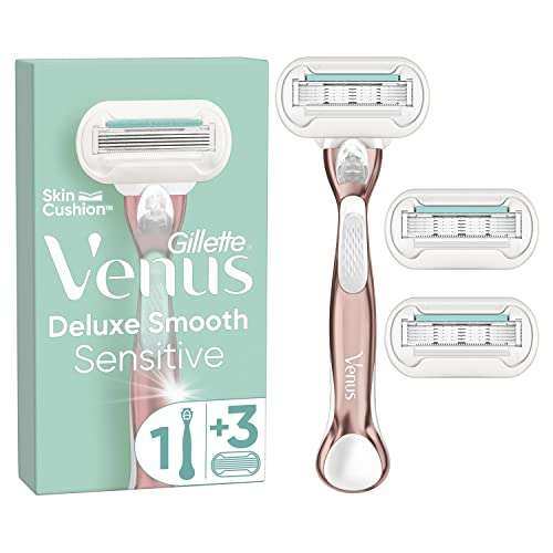 Gillette Venus Deluxe Smooth Sensitive Women's Razor, Rose Gold Metal Handle + 3 Razor Blade Refills: £10 (£9.50/£8.50 on S&S) @ Amazon