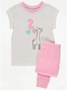 Pink I Am Two Giraffe Print Birthday Kids Pyjamas £4.20 + Free Collection @ George (Asda)