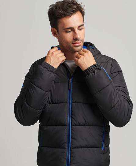 Men's Superdry Sports Puffer Jacket with Hood in Black or Black/Marl £ ...