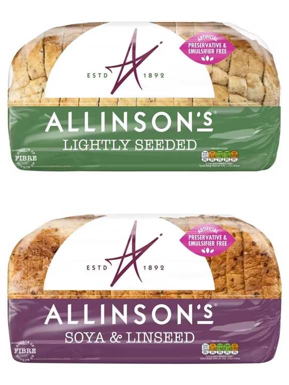 Allinson's Soya and Linseed Sliced / Lightly Seeded Bread 750g (Nectar Card Price)