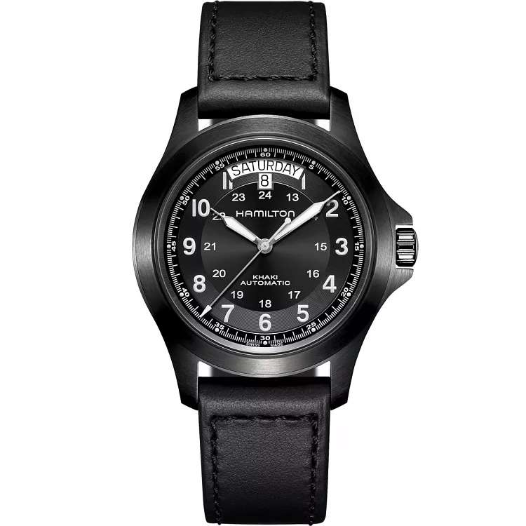 Hamilton Khaki Field King Auto Black Leather Strap Watch £368.90 delivered with discount code @ Earnest Jones