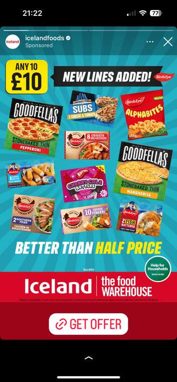 Any 10 Frozen Food Items (Select Lines) for £10