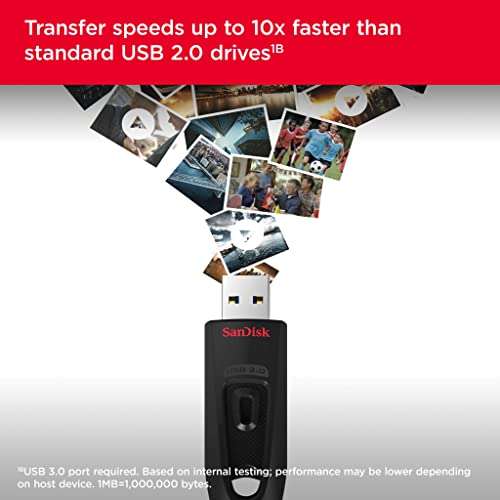 SanDisk 64GB Ultra USB Flash Drive USB 3.0 Up to 130 MB/s Read, Black Sold & Fulfilled by NMicro Technology UK