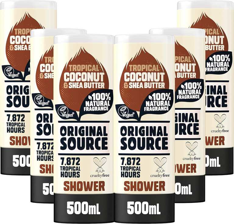 Original Source Coconut and Shea Butter Shower Gel, 100 Percent Natural Fragrance, Pack of 6 x 500 ml