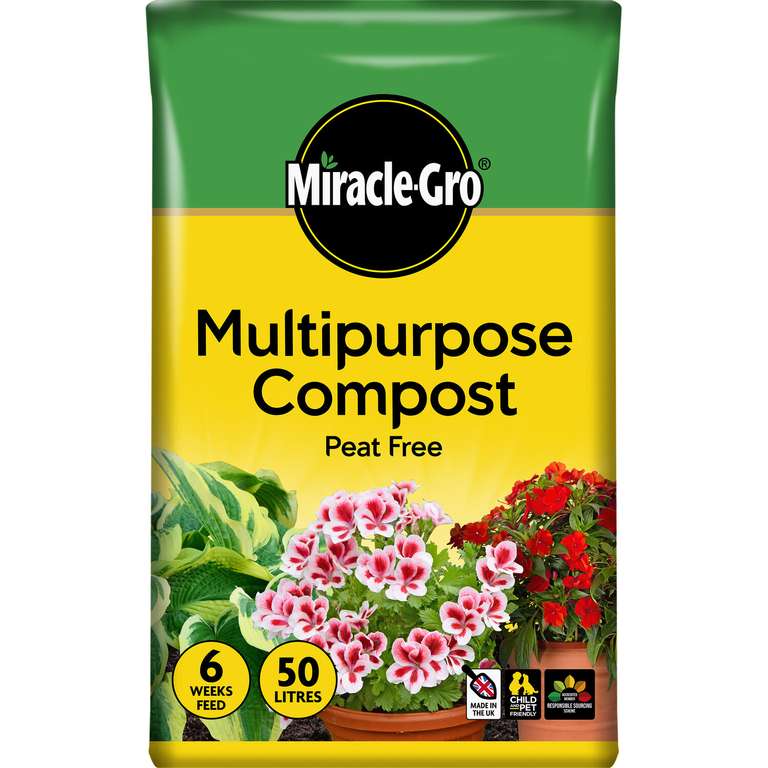 Miracle-Gro Peat Free Multi-Purpose Compost 50L 2 for £9 (free C&C - selected stores)