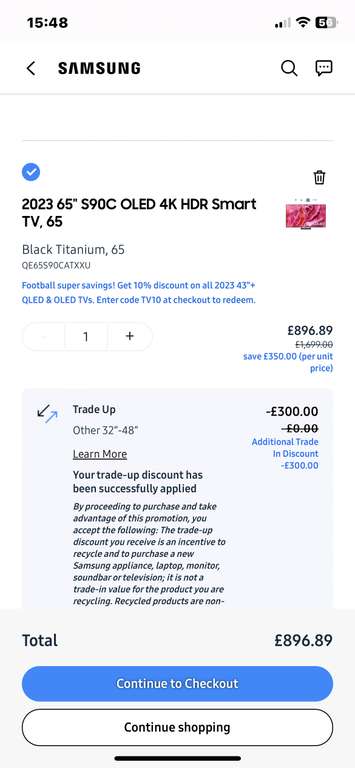 Samsung 2023 65" S90C OLED 4K HDR Smart TV In App W/codes - (+£300 Eligible Trade In Effectively £896.89)