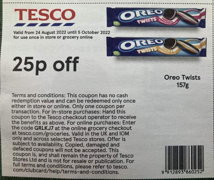 Oreo Twists Vanilla Raspberry Or Vanilla Carmel 50p Each With 
