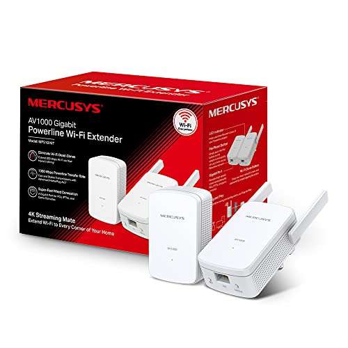 Mercusys AV1000 Gigabit Powerline Starter Kit, Data transfer speed Up To  1000 Mbps, with 300 Mbps WiFi (MP510 KIT)