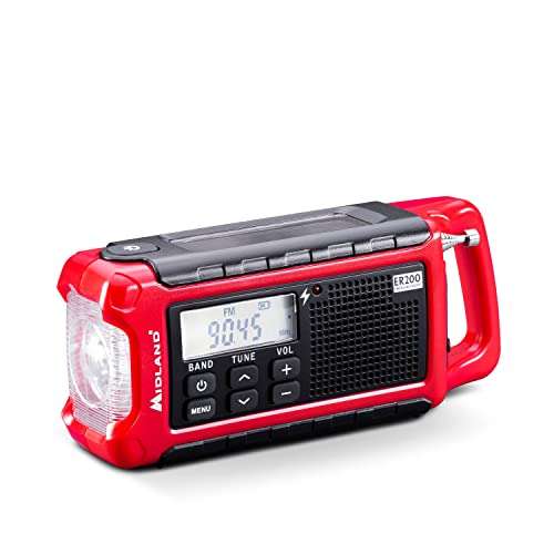 Midland ER200 - Multifunctional Portable Wind Up Radio AM/FM, Emergency Power Bank 2200mAh and LED Torch