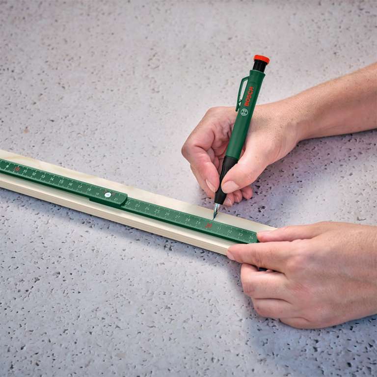 Bosch Marking Set (Precise Alignment and Marking with Spirit Level 25cm, Folding Ruler 2m and Deep Hole Marker Pencil)