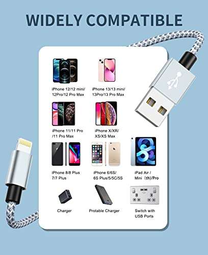 IDISON iphone Charger Cable,(3M 2M 2M 1M) iPhone Lightning Cable Apple MFi Certified Braided Nylon Fast Charger Cable
