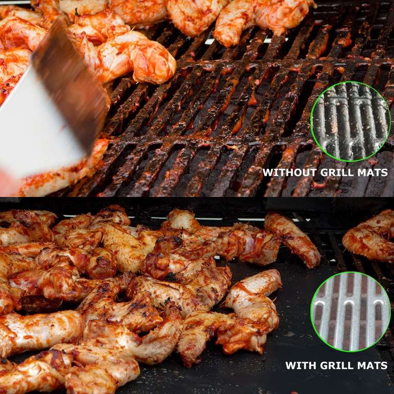 5 BEEWAY BBQ Mats, Universal Oven Liners - Teflon, Reusable, Washable, Non Stick + 12" Silicone Tongs - Sold by PROCHN FBA