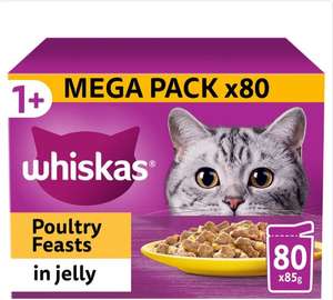 Whiskas Adult Wet Cat Food Pouches Poultry Selection in Jelly 80 x 85g - £23 Free Click & Collect @ Wilko