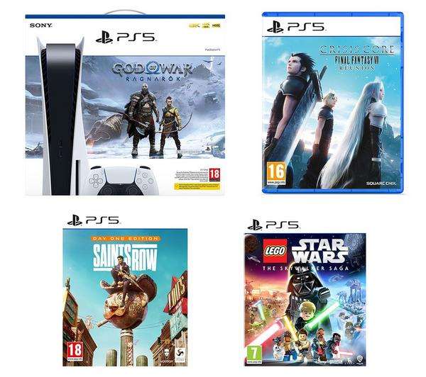 PS5 Disc console + God of War Ragnarök + Crisis Core: Final Fantasy VII + LEGO Star Wars: Skywalker + Saints Row Day 1 - £519 @ Currys