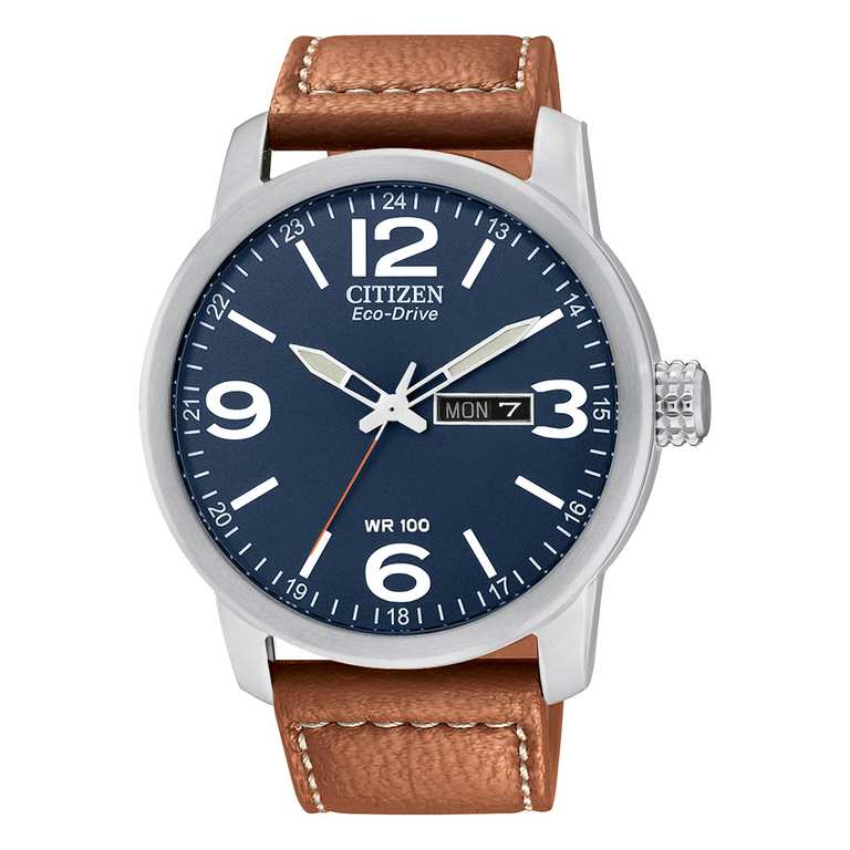 Citizen Eco-Drive Men's Blue Dial Brown Leather Strap Watch, Model: BM8479-09L