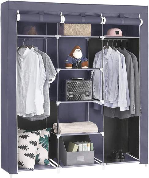 YORKING 145x43x175cm Canvas Wardrobe Clothes Storage Organiser Bedroom Gray 