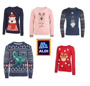 Christmas Jumpers Kids £6.99 Adults From £8.99 instore from the 3rd November Pre- order online Now £2.95 Delivery Free over £30 From Aldi