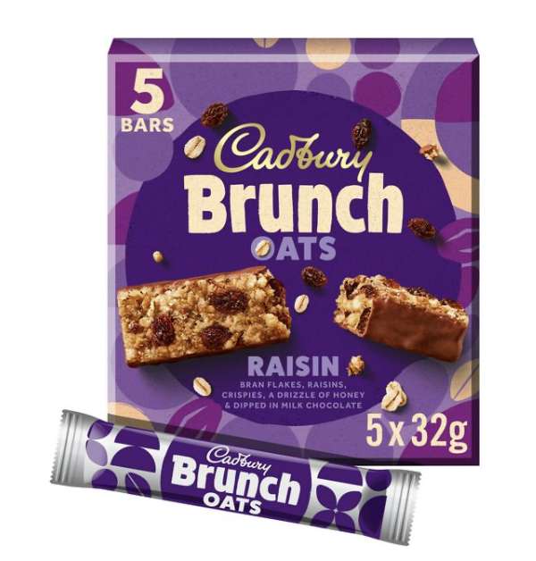 Cadbury Brunch Oats Raisin Chocolate Cereal Bar Pack x5 160g - Nectar Price
