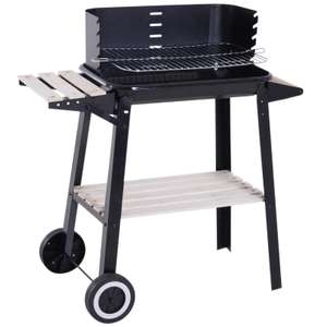 Charcoal BBQ Barbecue Grill Outdoor Patio Garden Heating Smoker with Side Trays Storage Shelf and Wheels