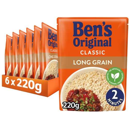 Ben's Original Long Grain Microwave Rice, Bulk Multipack 6 x 220g pouches - £6 / £5.40 or less with subscribed & save @ Amazon