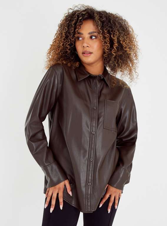 Faux Leather Relaxed Fit Shirt Reduced plus Free Click and Collect