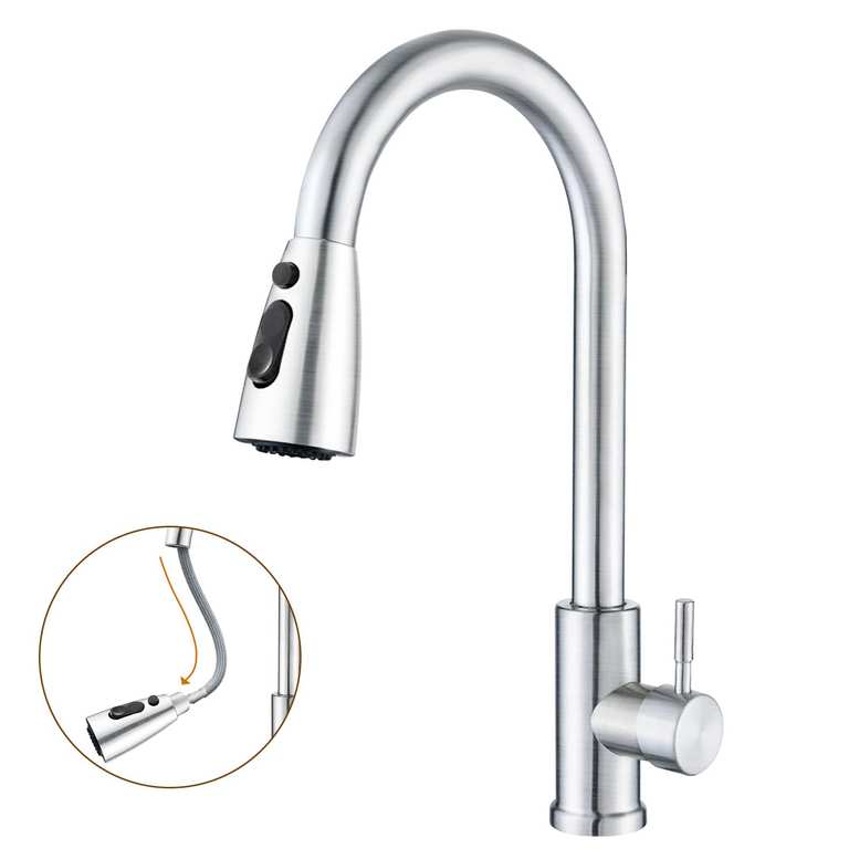 SURFOU Kitchen Tap Mixer with Pull-Out Spray – 3 Water Modes, 360° Swivel Spout