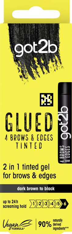 got2b Glued 4 Brows & Edges Tinted Gel 2 in 1 16ml, Buildable Colour Dark Brown to Black, Screaming Hold Brow Gel