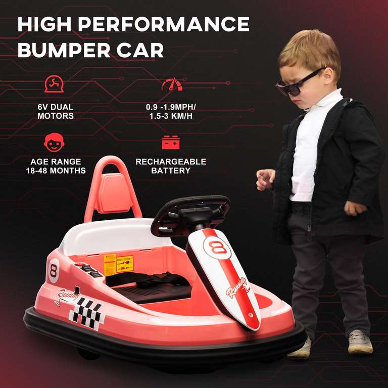 HOMCOM Kids Bumper Car 360° Rotation Spin Waltzer Car 6V Electric Ride On Car with 2 Speeds, Music, Lights for 18-48 Months Sold by MHSTAR