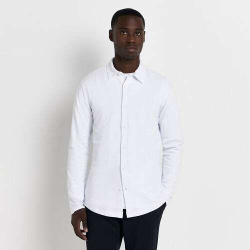 River Island Mens Pique Jersey Shirt White Regular Fit Casual Button-Up Top XS-L Available - sold by River Island