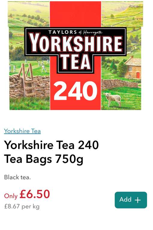 Yorkshire Tea 240 Tea Bags 750g at £6.50 Co-op Fishguard | hotukdeals