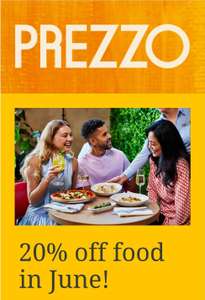 20% Off Food @ Prezzo (Sent via Email 6 Jun) plus £5 discount on Gift Vouchers over £25