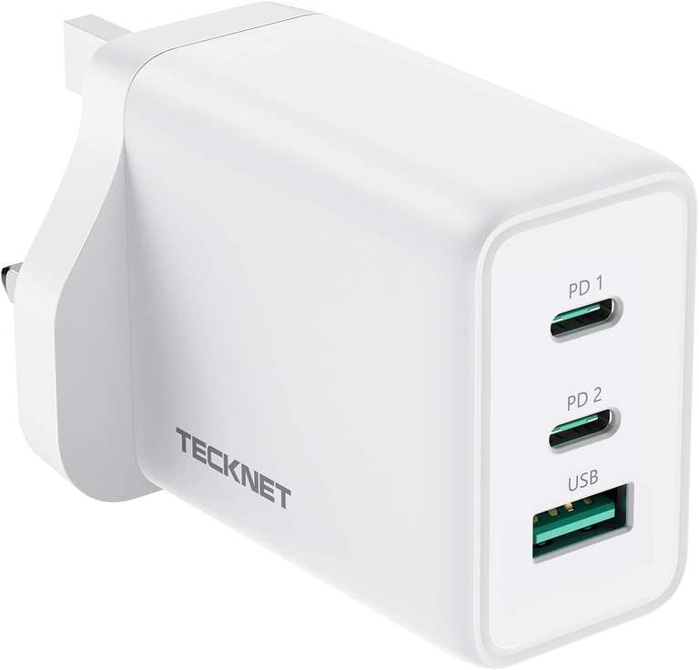 TECKNET USB C Charger Plug, 65W 3-Port GaN Type C PPS PD Fast Power Charger Sold by Yellowdog-EU FBA