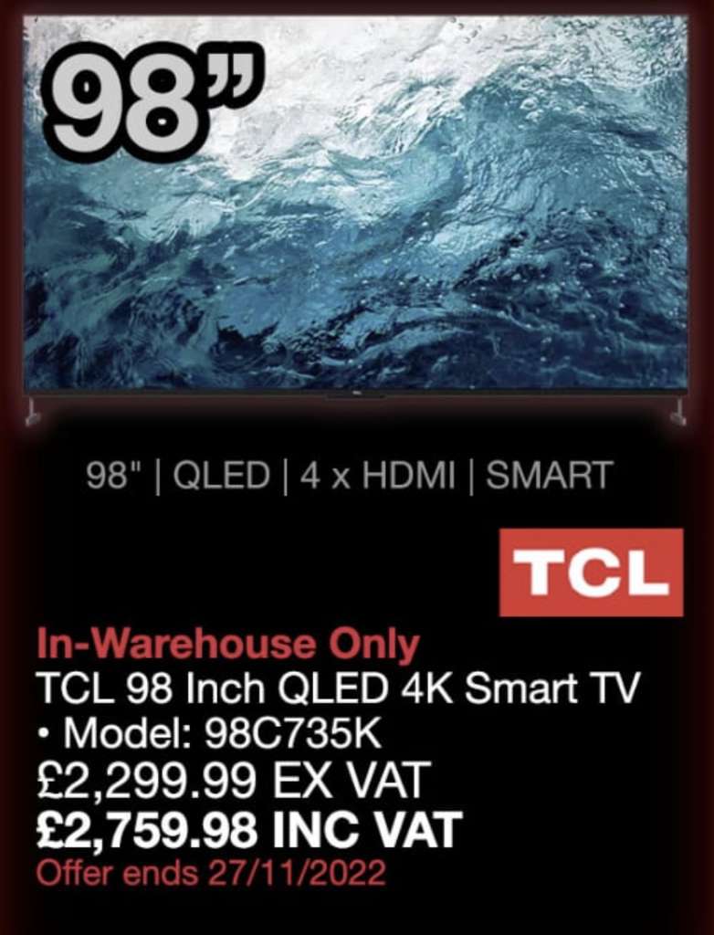 TCL 98C735K 98 4K Ultra HD QLED Google TV with Game Master Pro