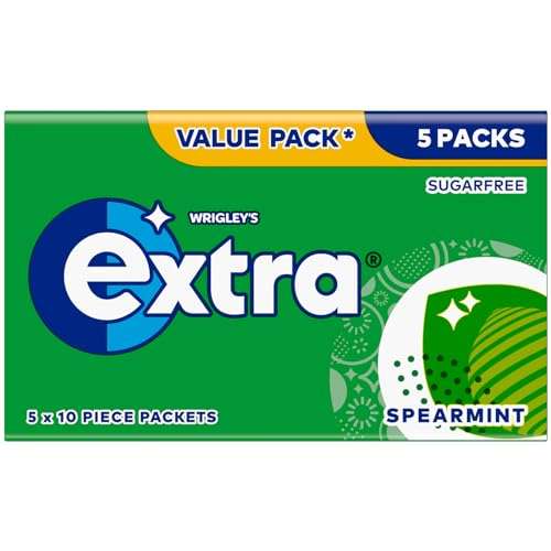 Extra Chewing Gum, Sugar Free, Spearmint Flavour, Pack of 5 x 10 Pieces - £1.85 S&S