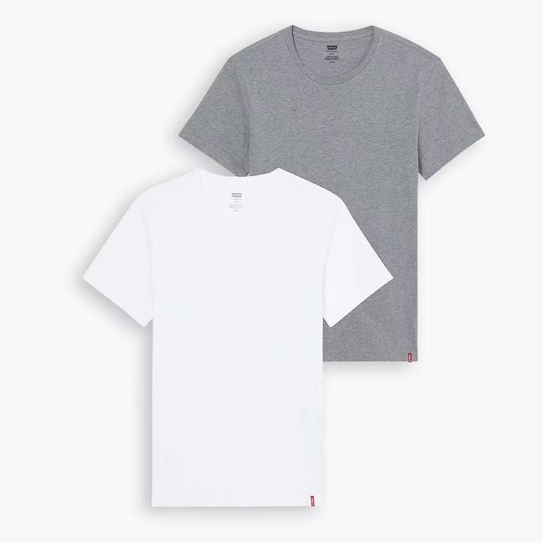 2 Pack - Levi Mens 100% Cotton Slim Crew Neck T-Shirts (Sizes XS-XXL) - Member Price