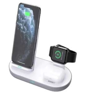 AUKEY LC-A3 Aircore 3 in 1 Wireless Charging Station Stand White