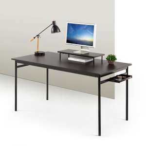 ZINUS Tresa 140 x 75 cm Black Metal Desk with Storage and Monitor Stand, Computer Desk with Espresso Finish (Large)