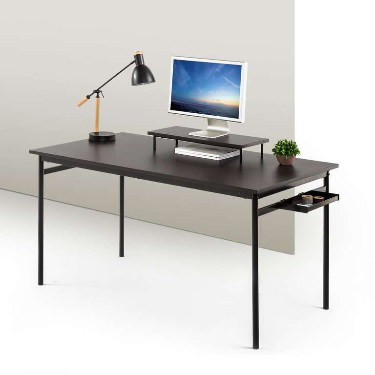 ZINUS Tresa 140 x 75 cm Black Metal Desk with Storage and Monitor Stand, Computer Desk with Espresso Finish (Large)